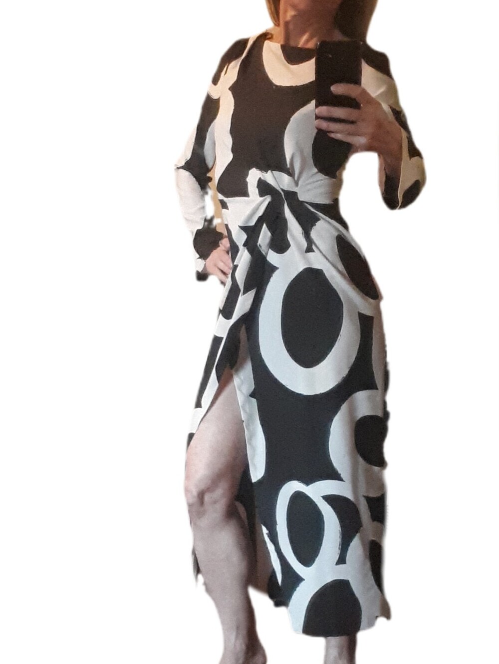 Zara Black and White Graphic Wrap Maxi Dress